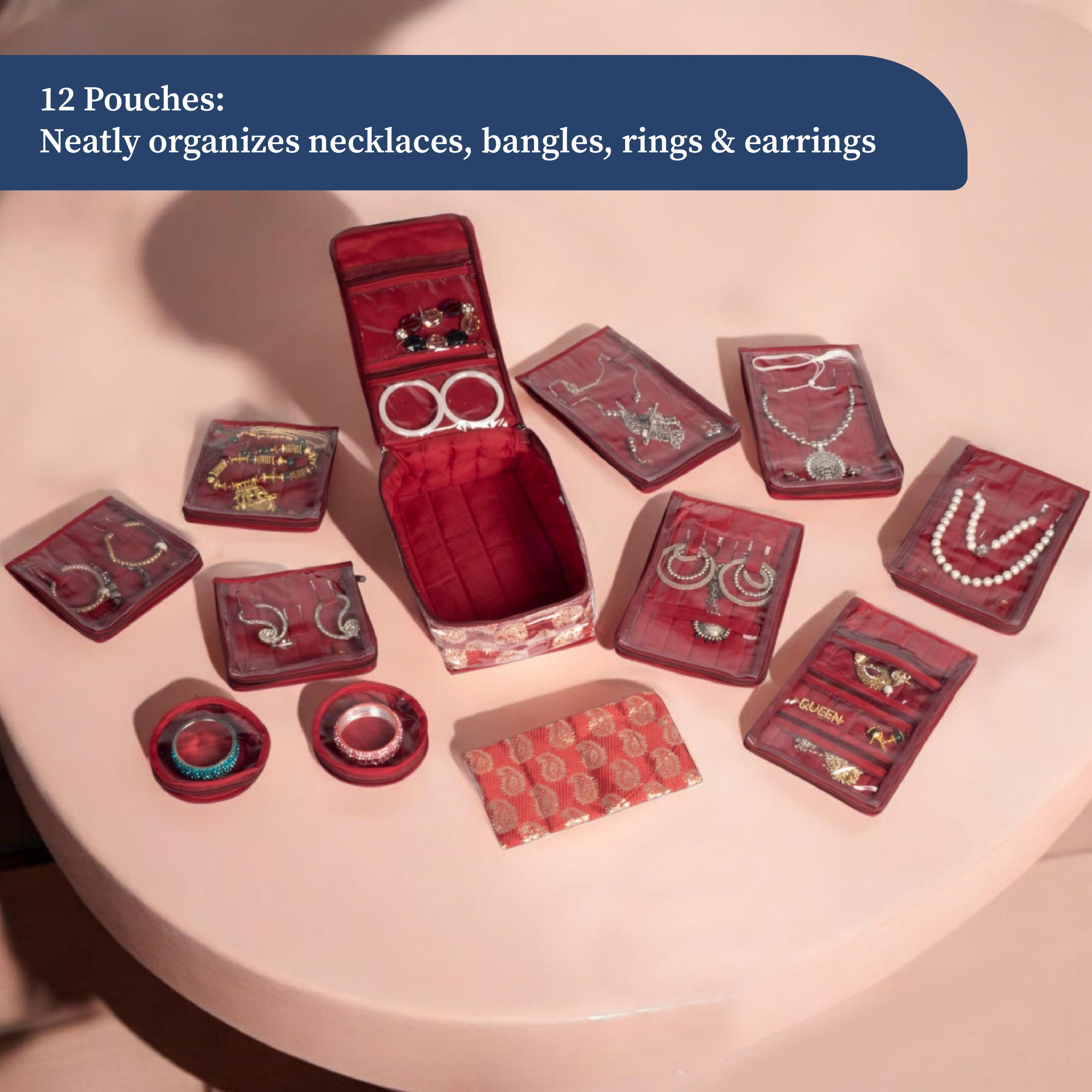 Brocade Jewellery Organizer with 12 Pouches