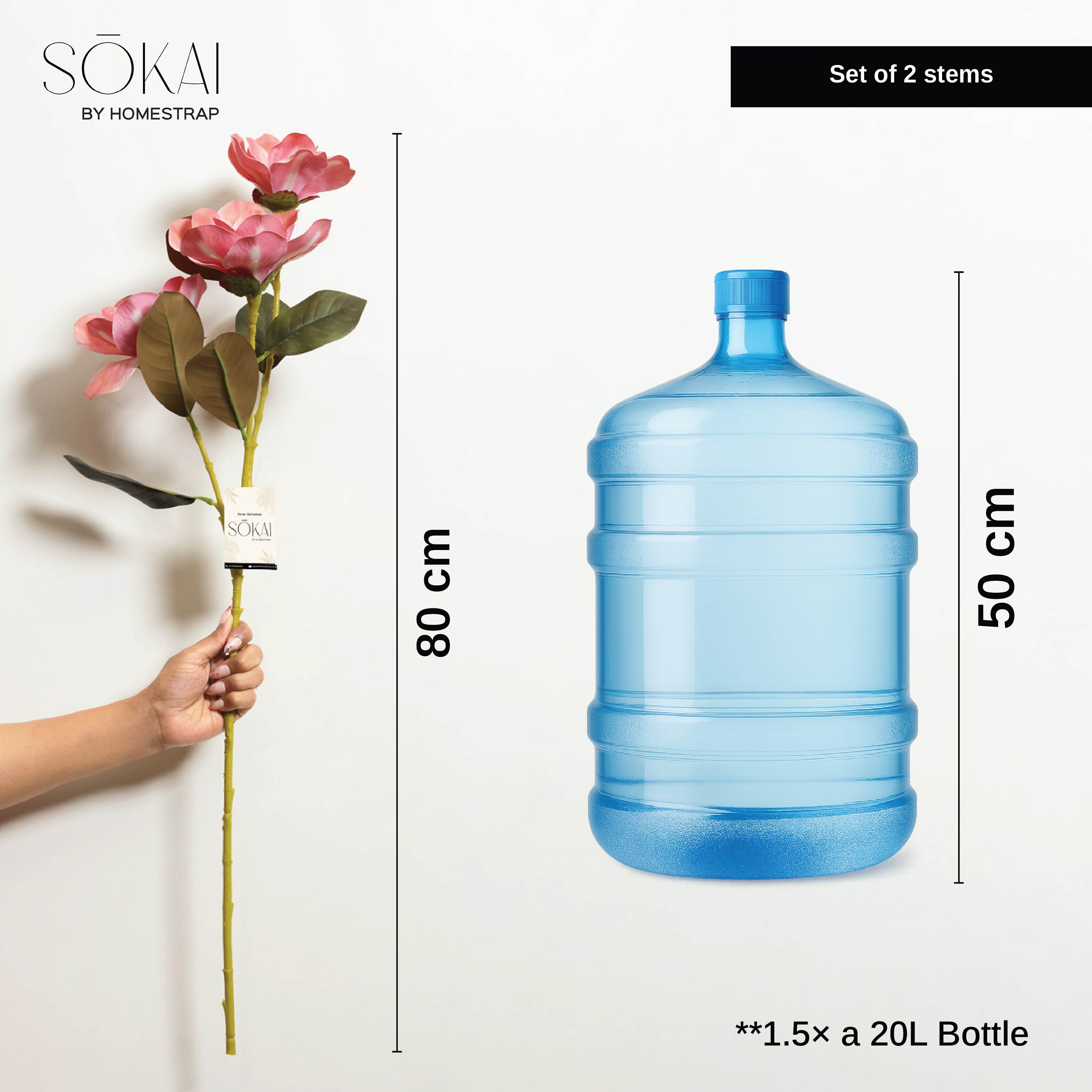 Sokai Coral Pink Magnolia Long Stem Flower -Set of 2