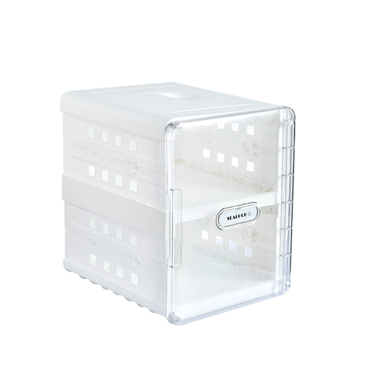 2 Tier Shoe Storage Box / Transparent Storage Basket With Door / Shoe Stash with Air Passing Holes and Handle