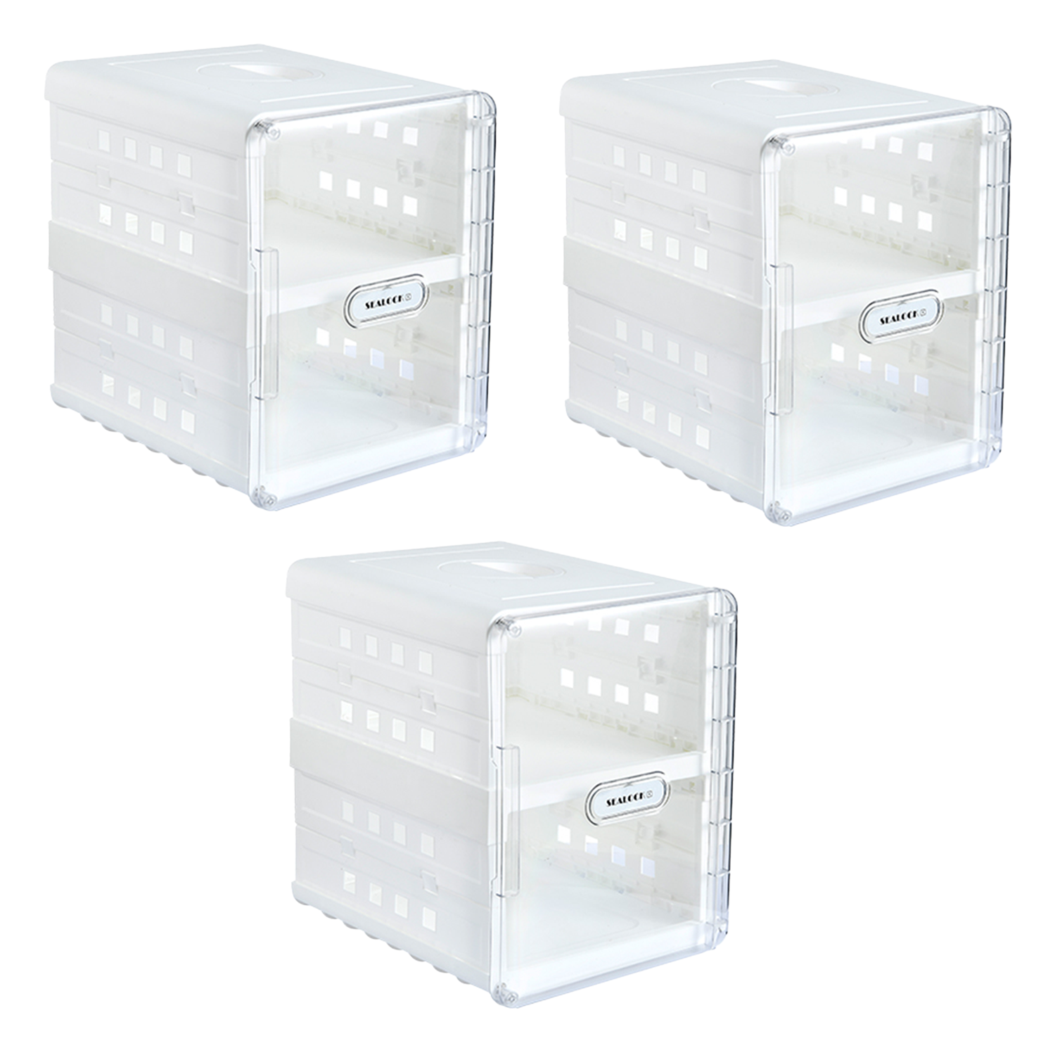 2 Tier Shoe Storage Box / Transparent Storage Basket With Door / Shoe Stash with Air Passing Holes and Handle
