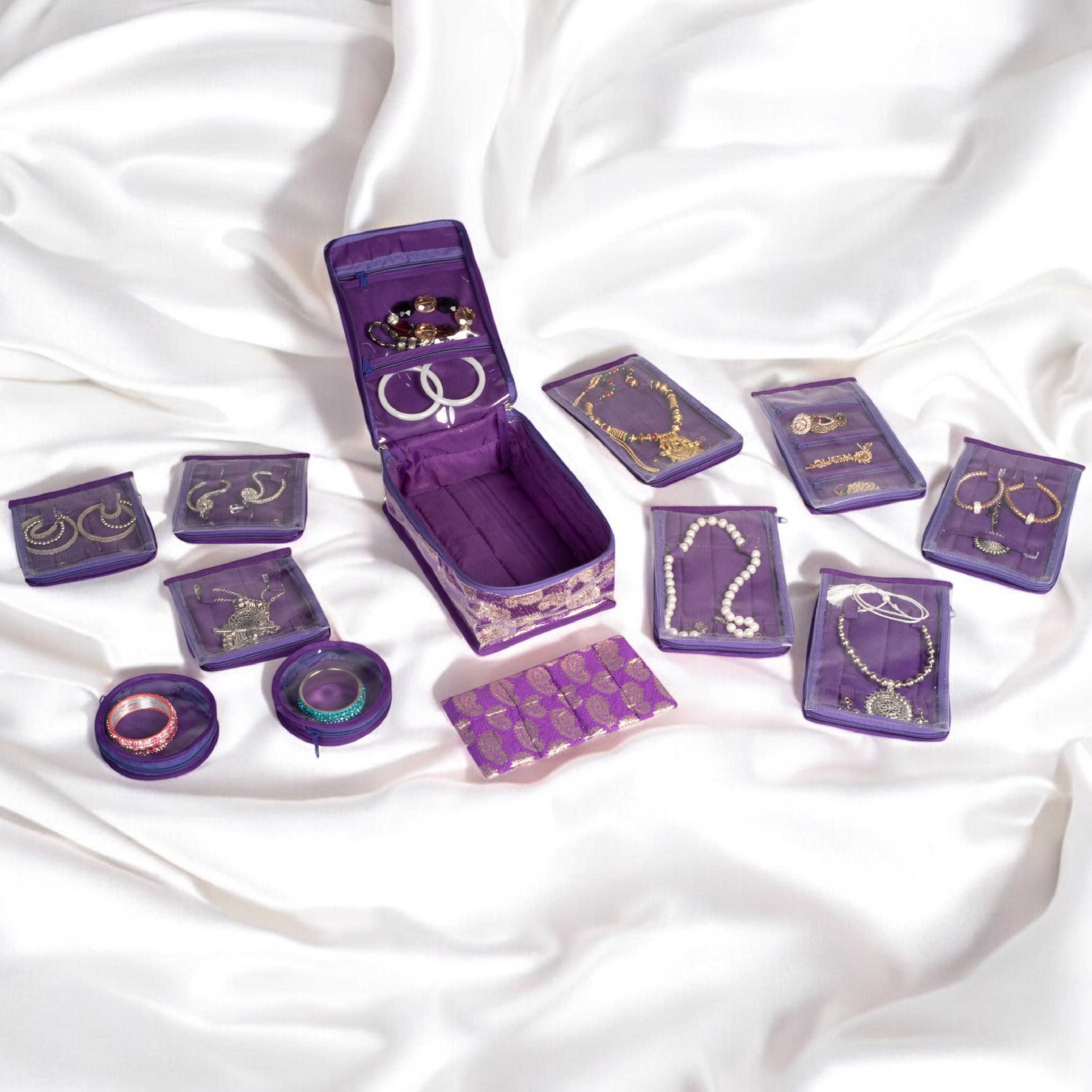Brocade Jewellery Organizer with 12 Pouches