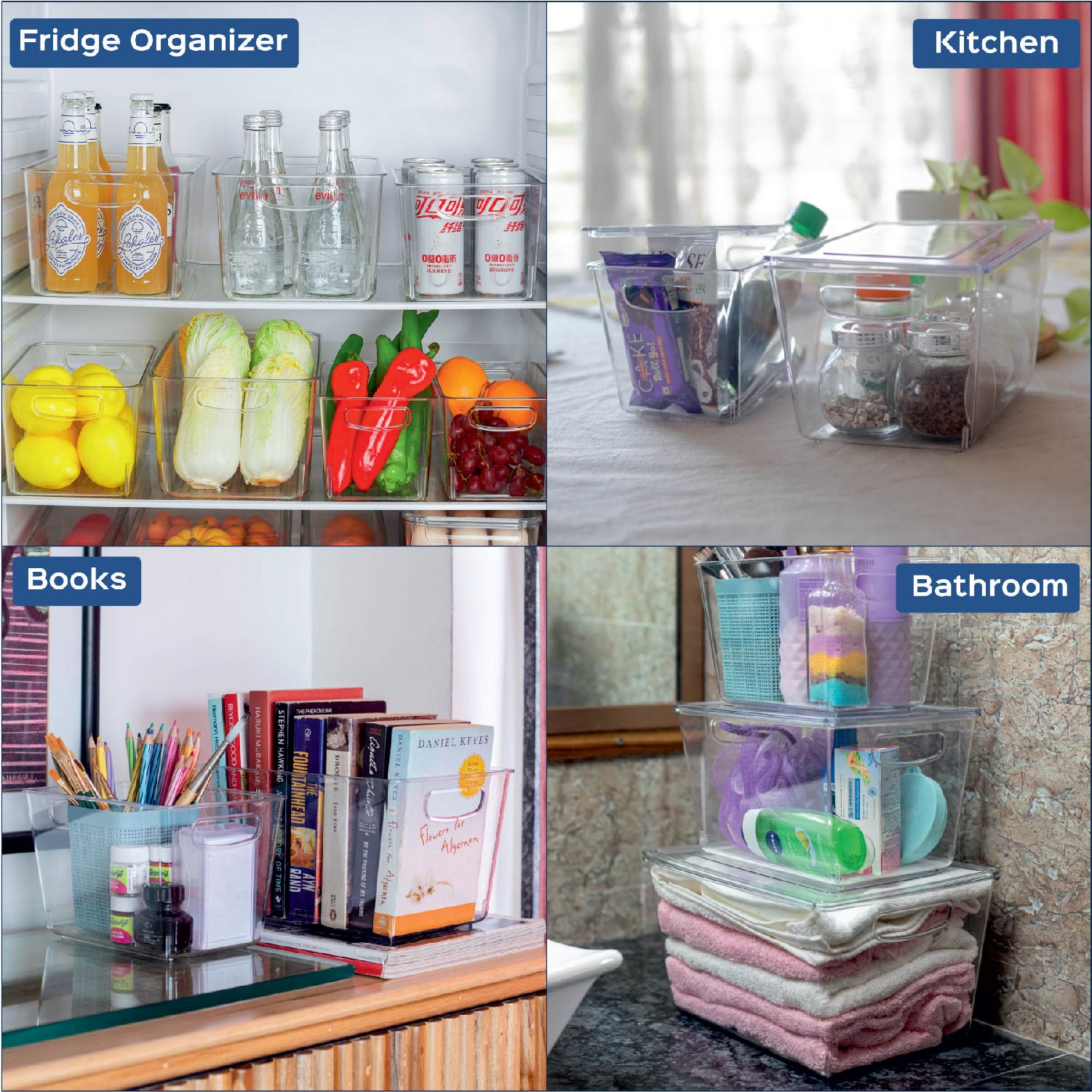 Set of 3, Transparent Tub | Plastic Storage Bins With lids