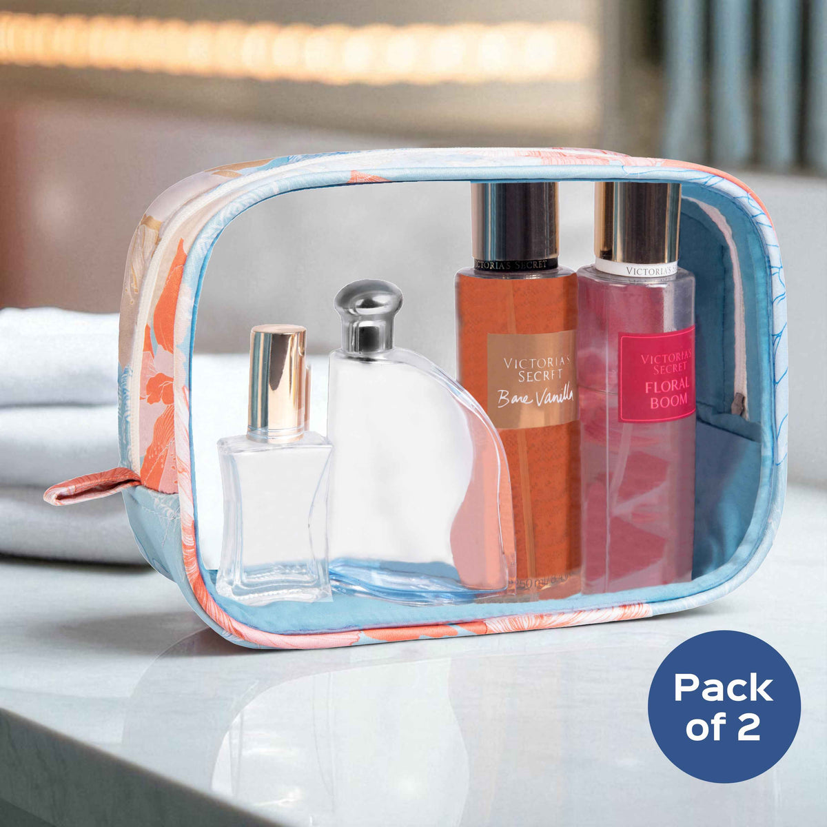 Gulmohar Transparent Toiletry Pouch|Pack of 2