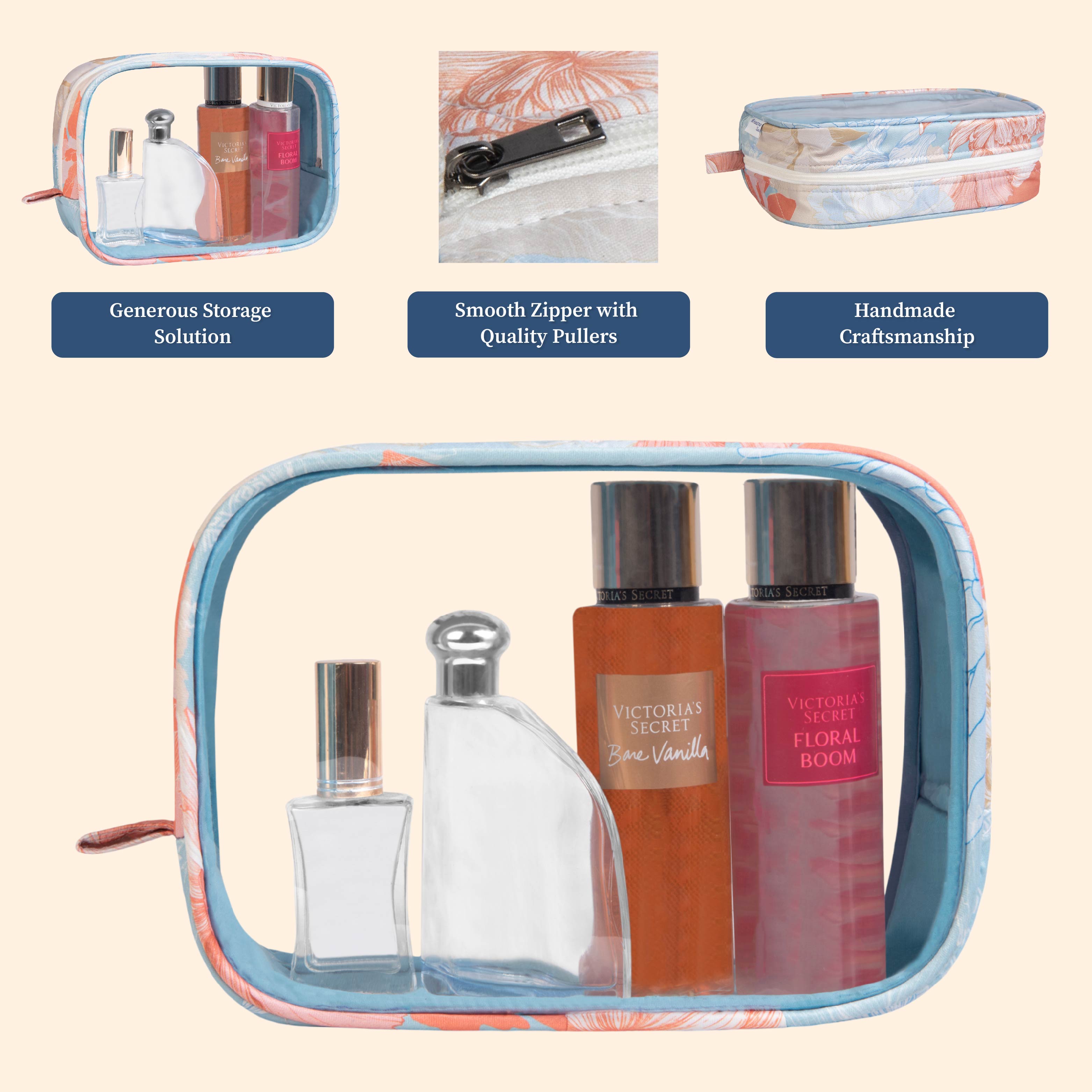 Gulmohar Transparent Toiletry Pouch|Pack of 2