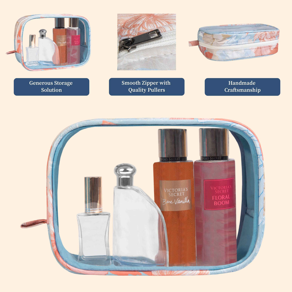 Gulmohar Transparent Toiletry Pouch|Pack of 2