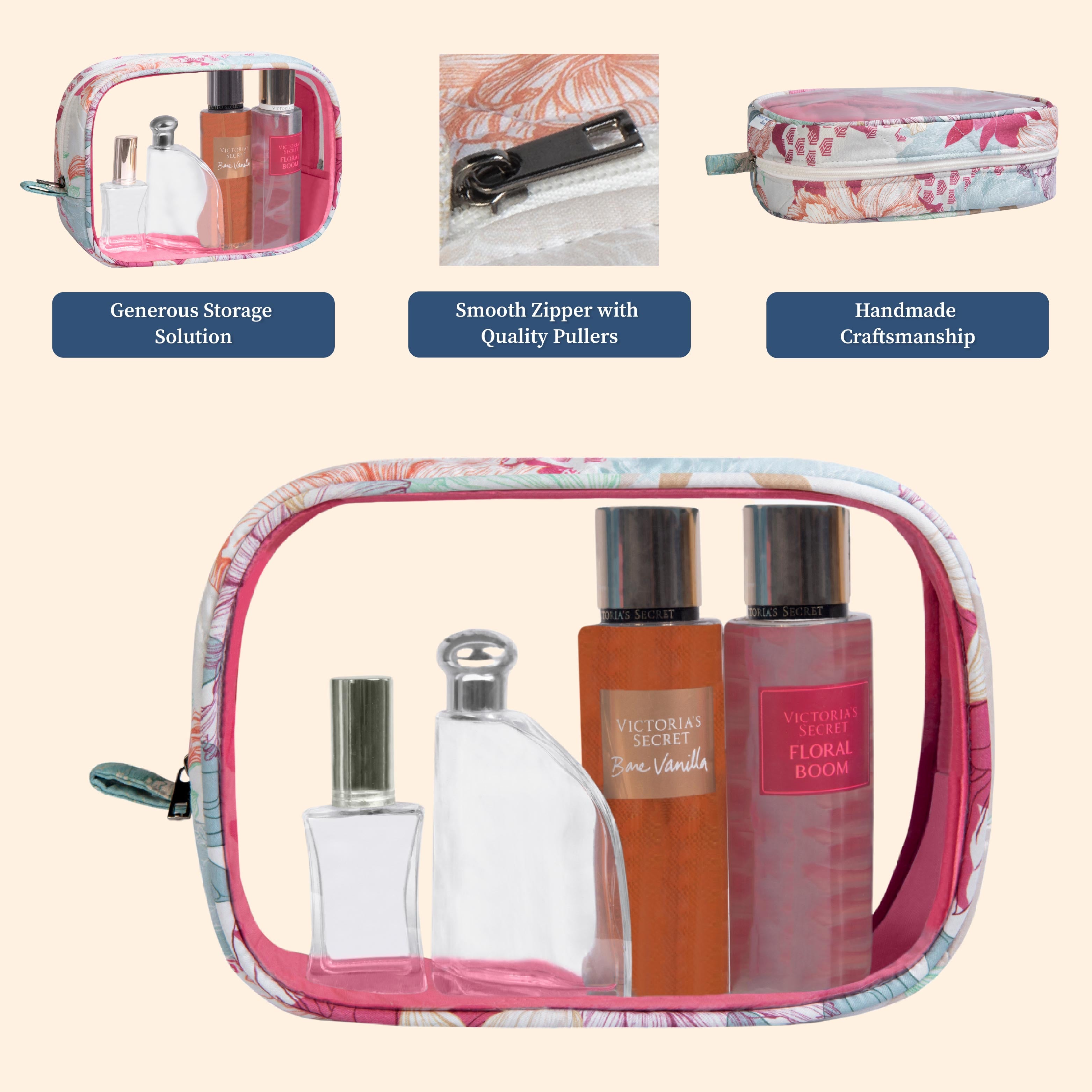 Gulmohar Transparent Toiletry Pouch|Pack of 2