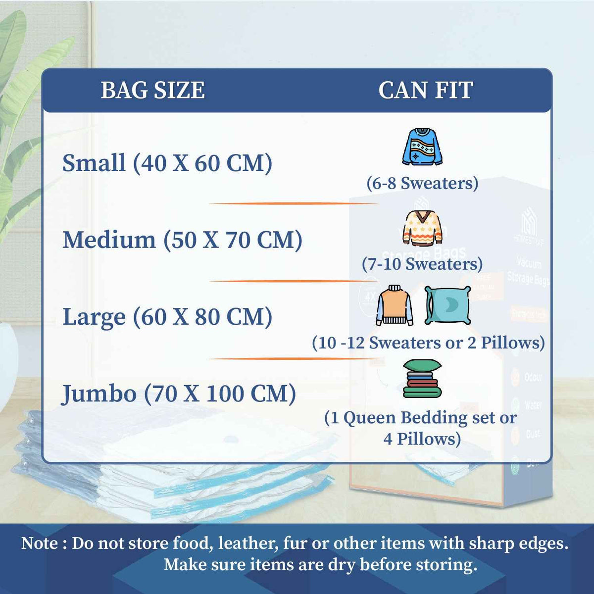 Vacuum Bag | Space Saver Compression Bags with Free Vacuum Pump