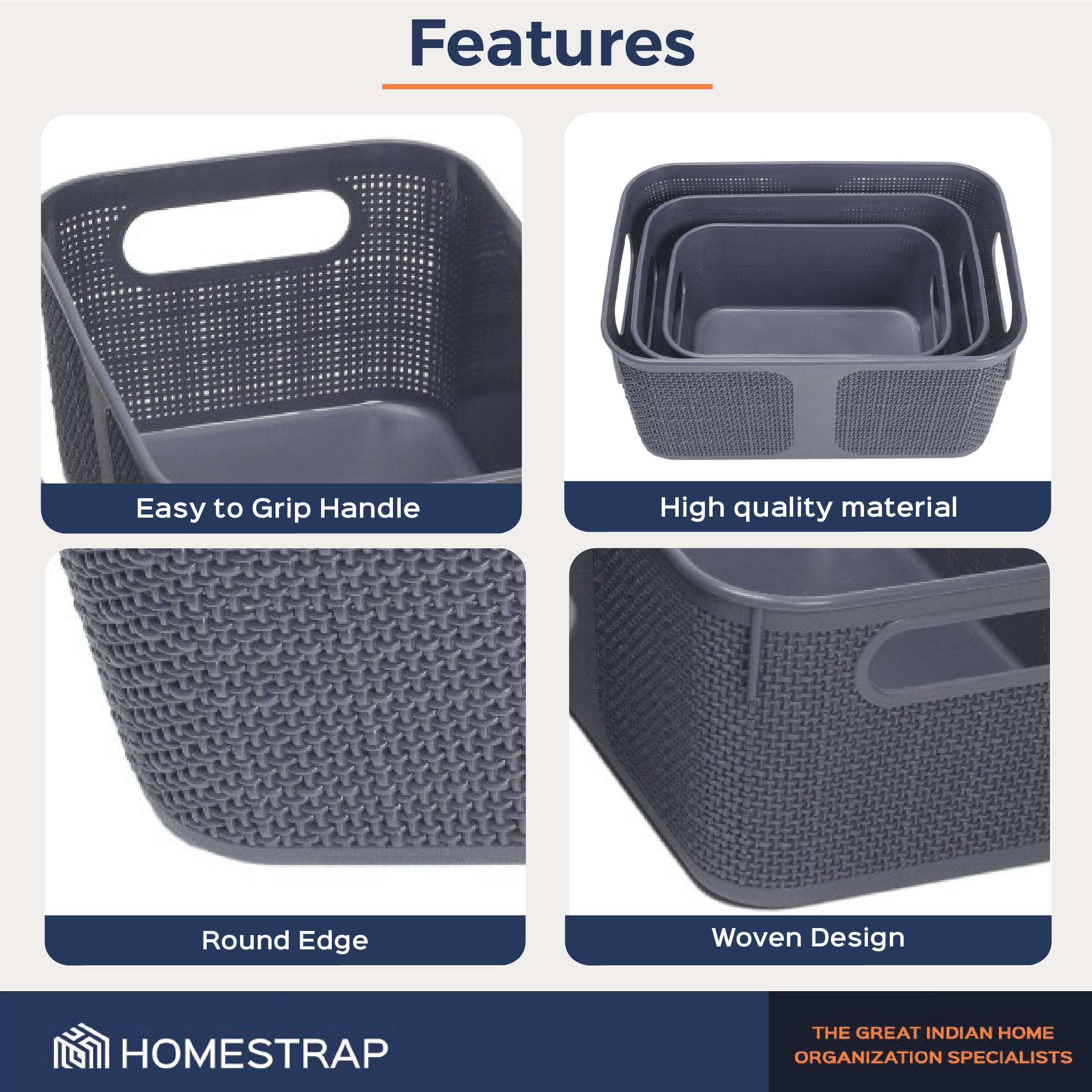 Set of 3, Multipurpose Storage Organizer Basket