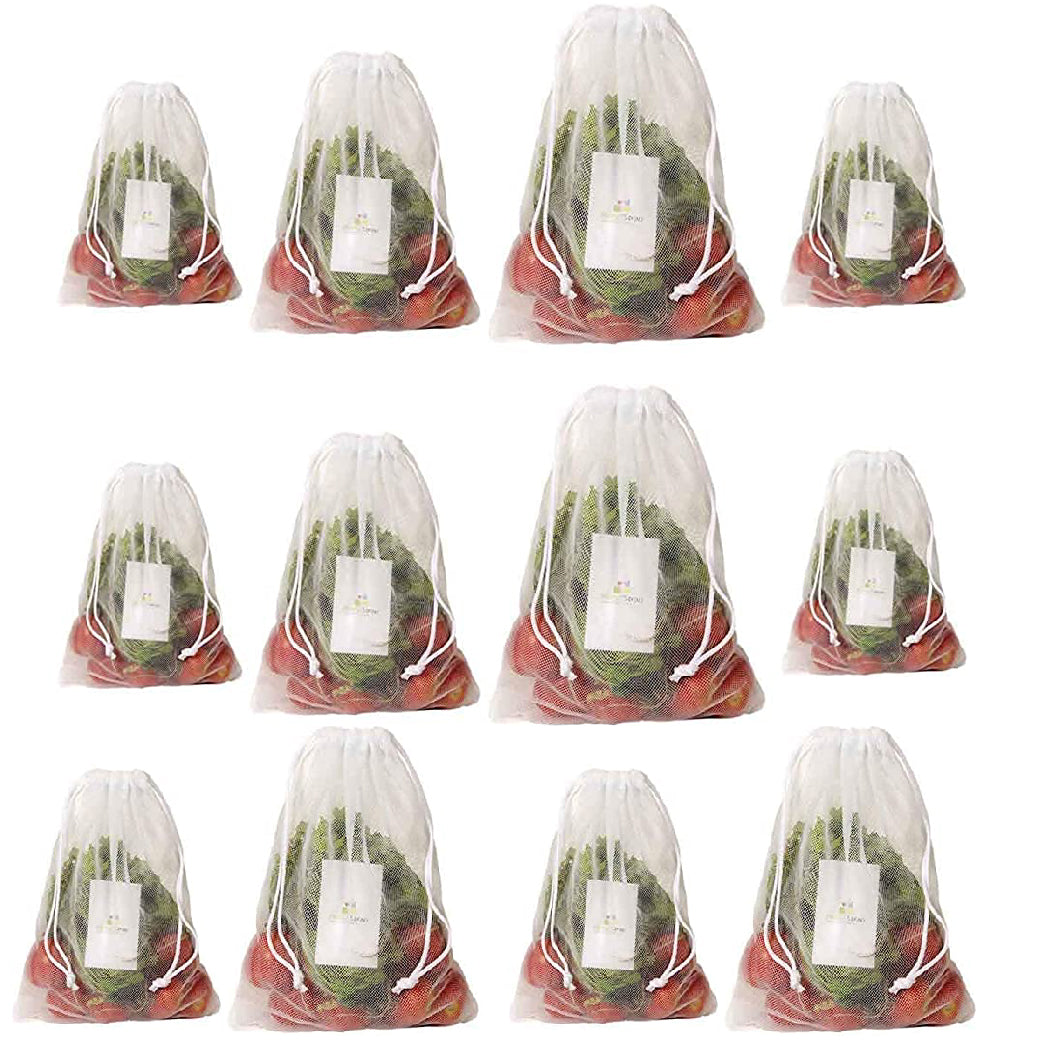 Fridge Vegetable Storage Bag | Drawstring Closure | White (Pack of 12)