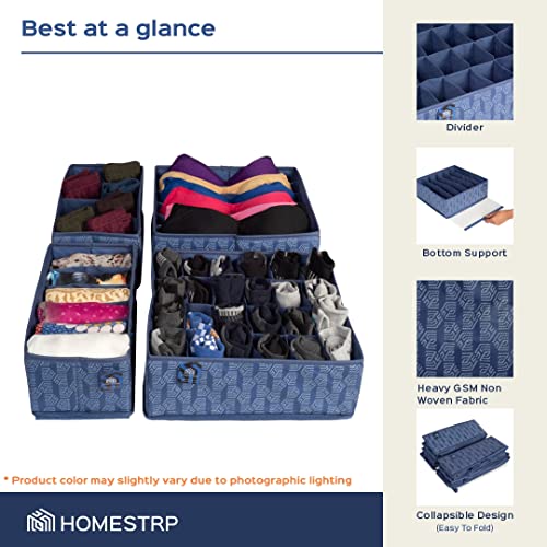 Set of 4 Drawer Organizer for Undergarments, Socks, Scarfs & Tie
