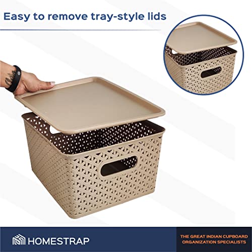 Set Of 3, Plastic Storage Organizers | Baskets With Lid | Large