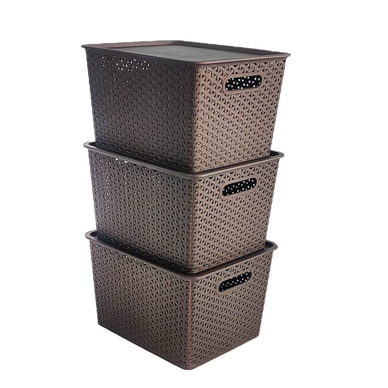 Large PP Woven Plastic Storage Basket with Lid, Storage Box