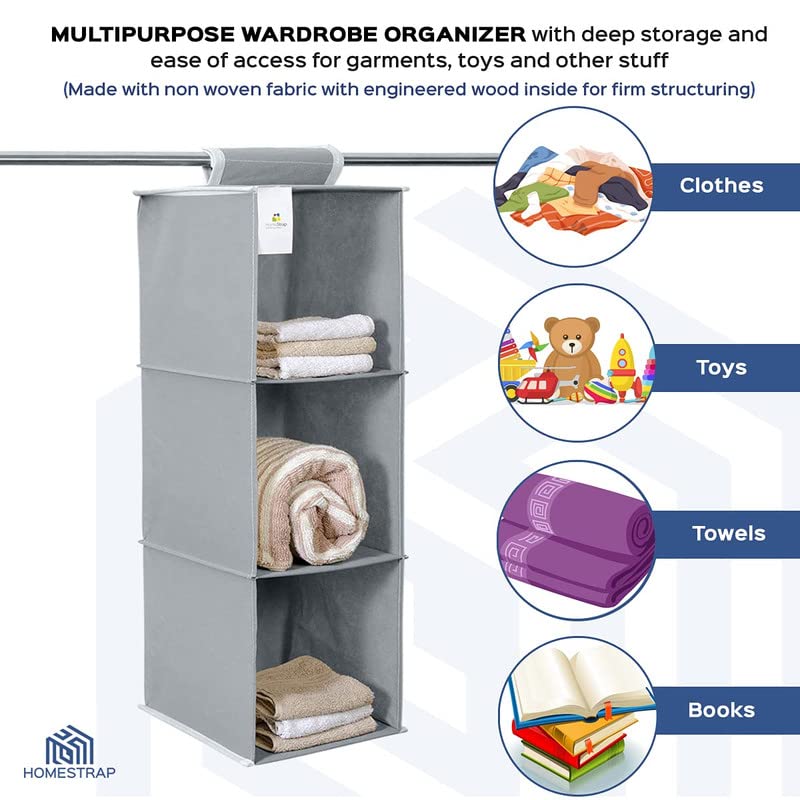 3 Shelf Hanging Organizer | Foldable Wardrobe | Closet Clothes Organizer