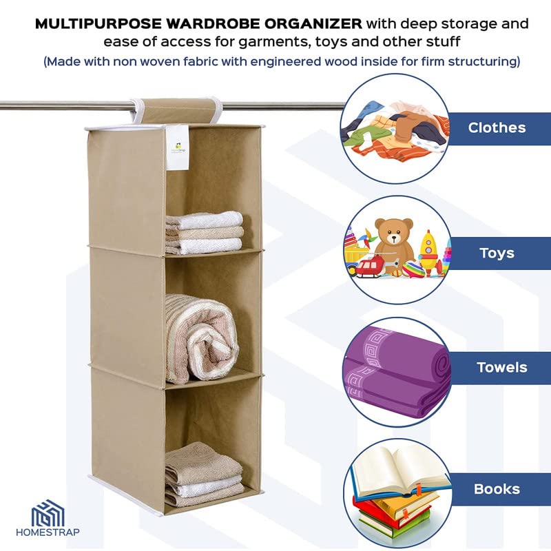 3 Shelf Hanging Organizer | Foldable Wardrobe | Closet Clothes Organizer