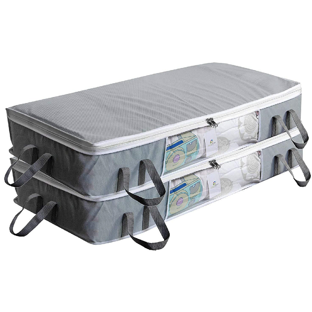 14 Inch Underbed Organizer | Blanket, Pillow Storage Bag Set of 2