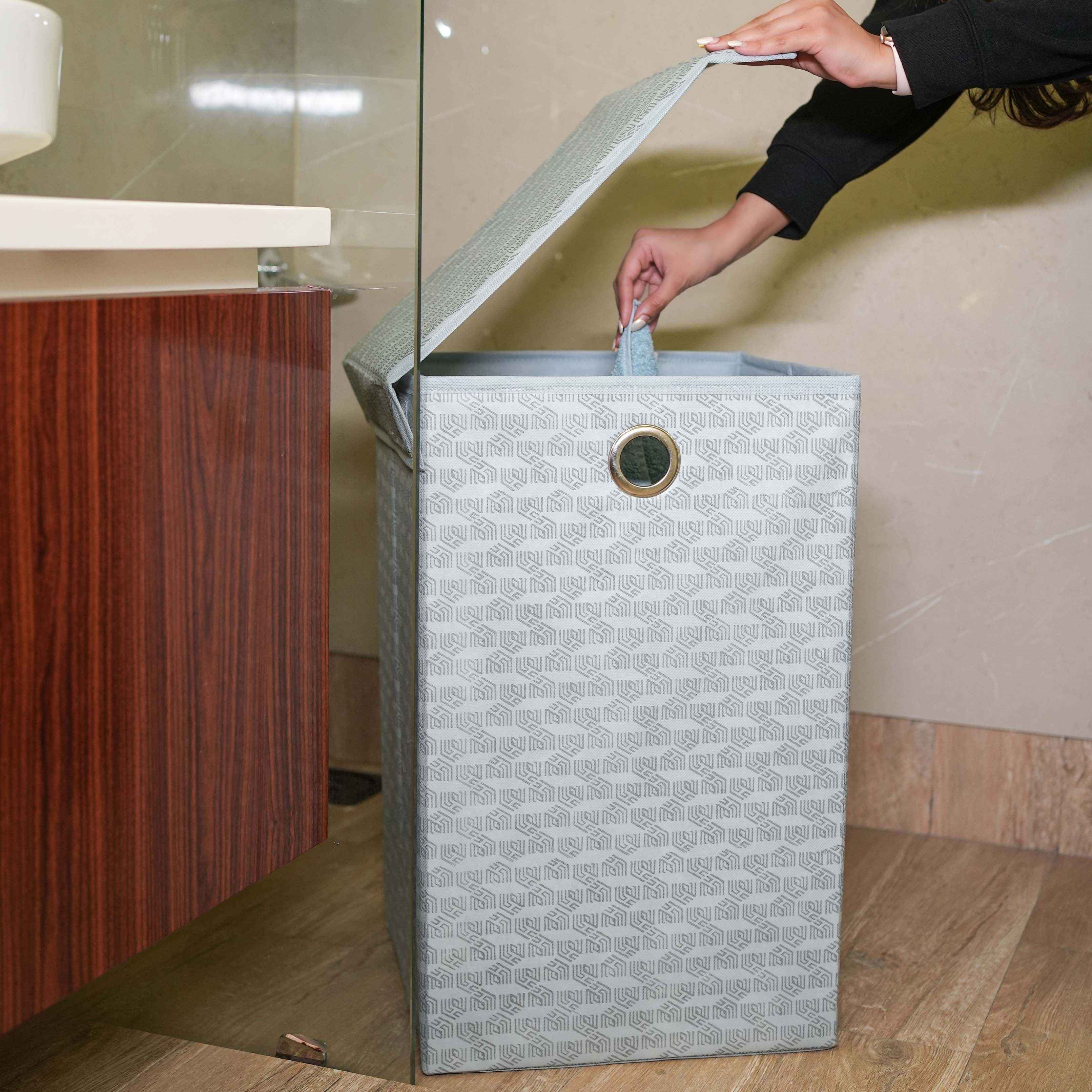 Laundry Basket with Lid Closure | Foldable | Grey