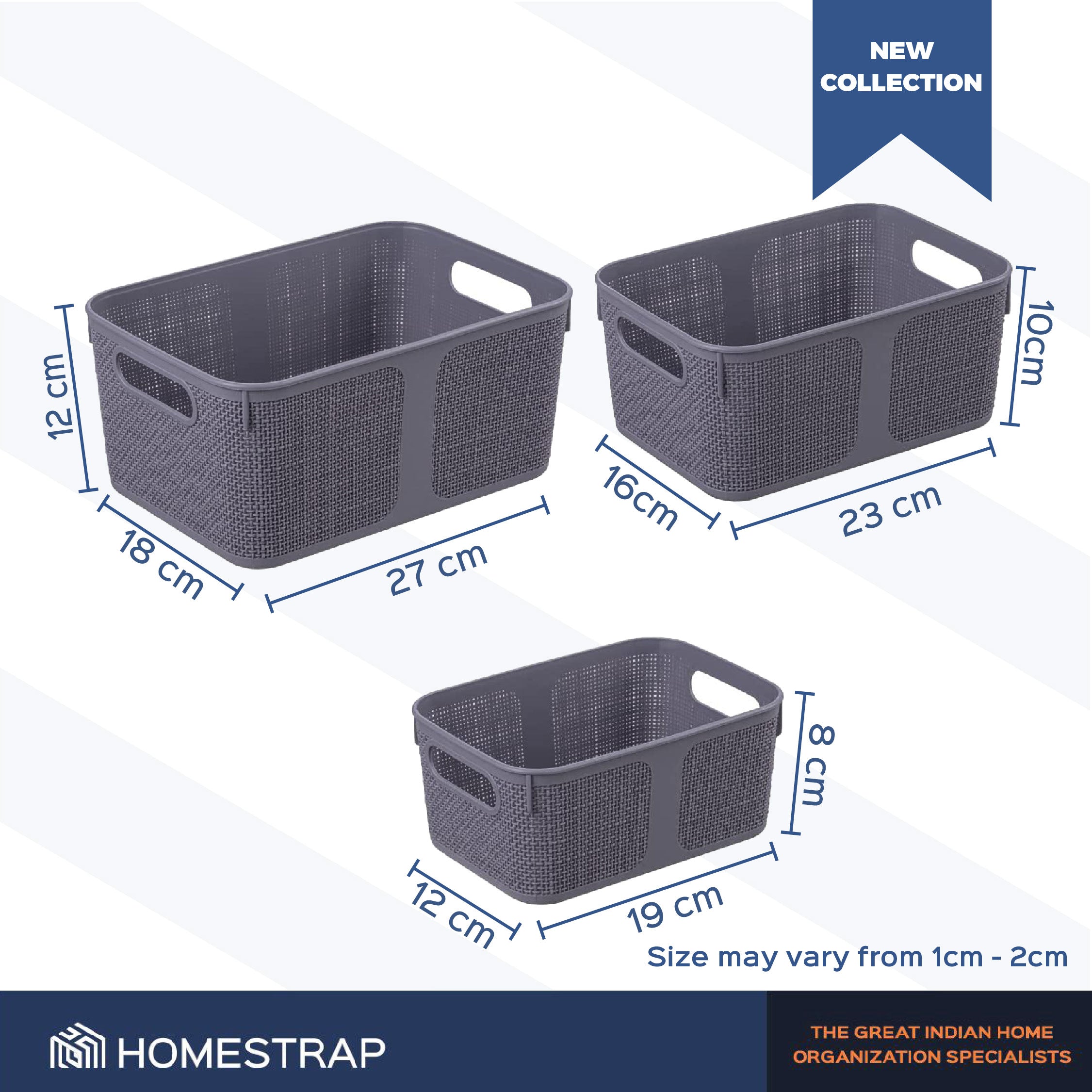 Set of 3, Multipurpose Storage Organizer Basket