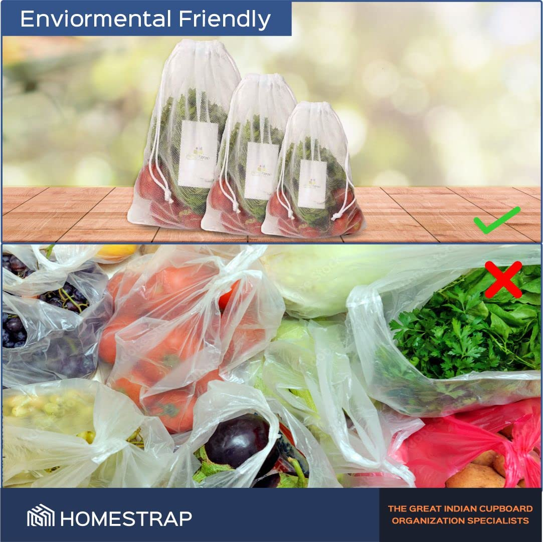 Fridge Vegetable Storage Bag | Drawstring Closure | White