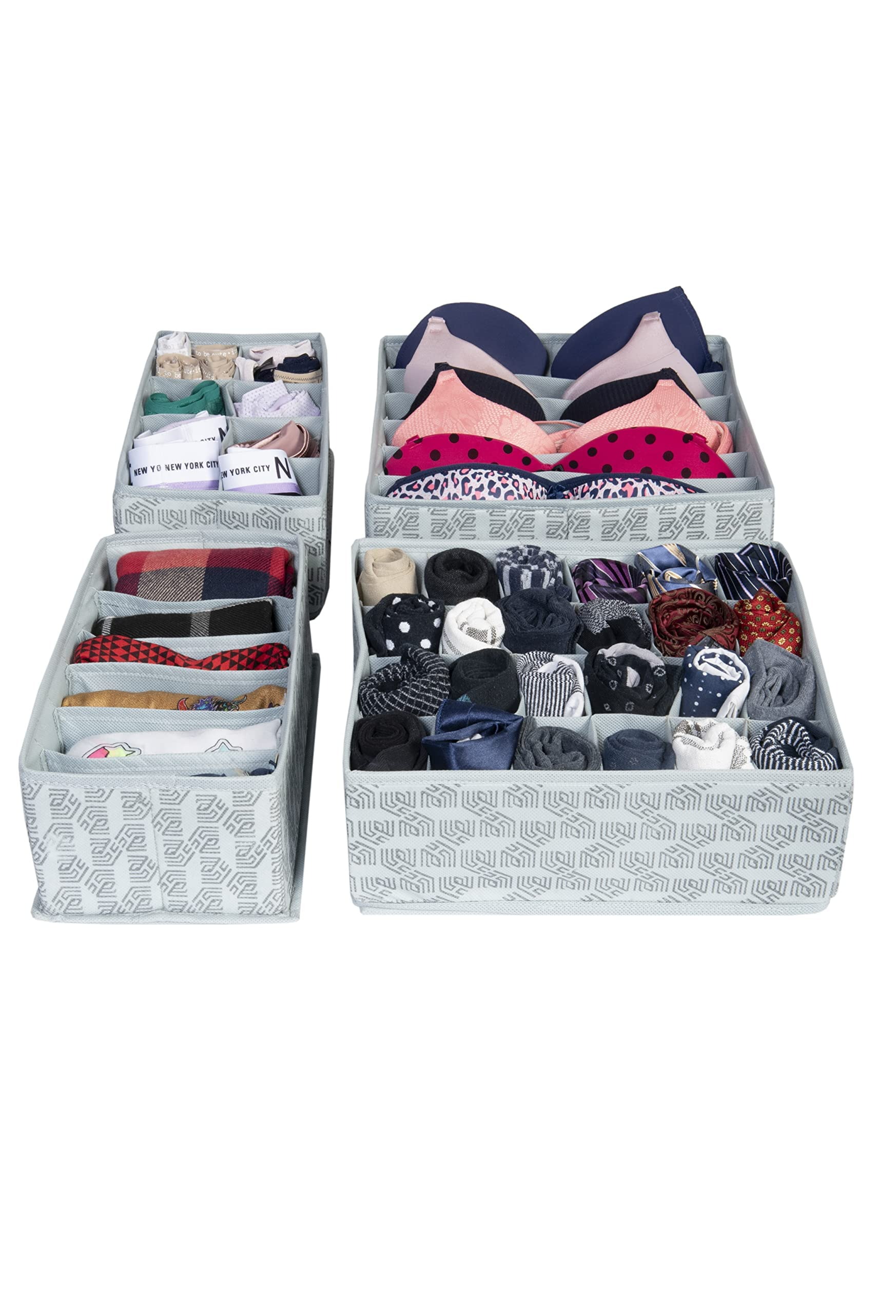 Set of 4 Drawer Organizer for Undergarments, Socks, Scarfs & Tie