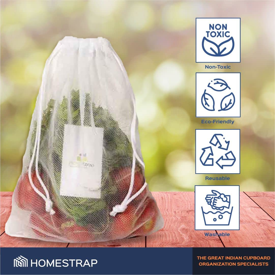 Fridge Vegetable Storage Bag | Drawstring Closure | White