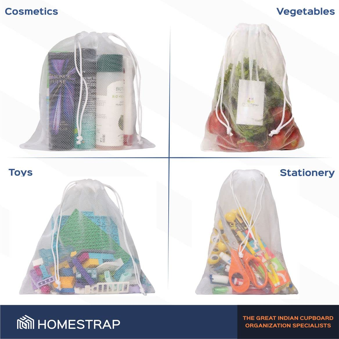 Fridge Vegetable Storage Bag | Drawstring Closure | White