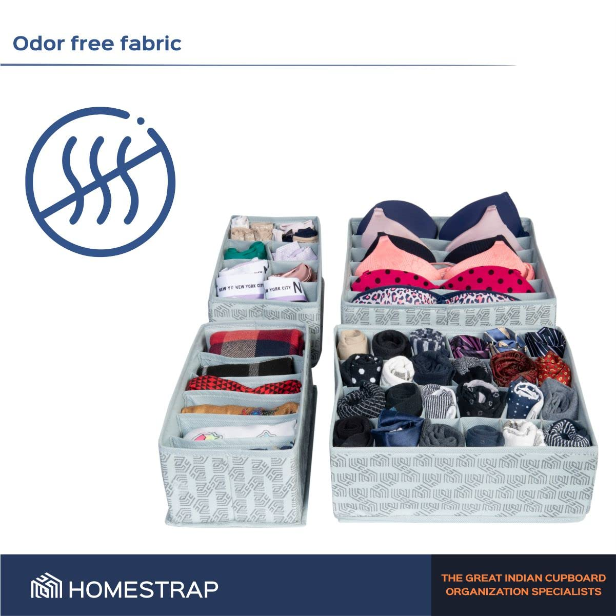 Set of 4 Drawer Organizer for Undergarments, Socks, Scarfs & Tie