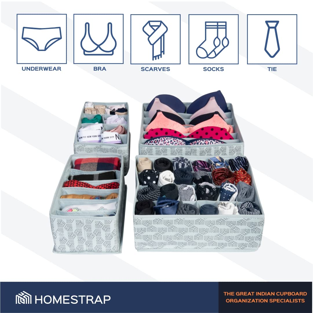 Set of 4 Drawer Organizer for Undergarments, Socks, Scarfs & Tie