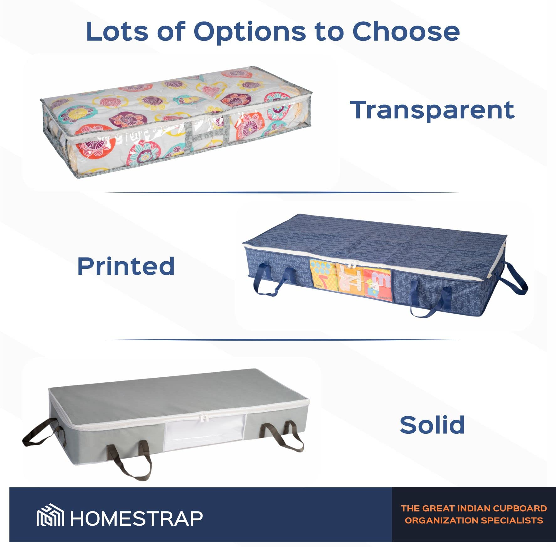 14 Inch Underbed Organizer | Blanket, Pillow Storage Bag Set of 2