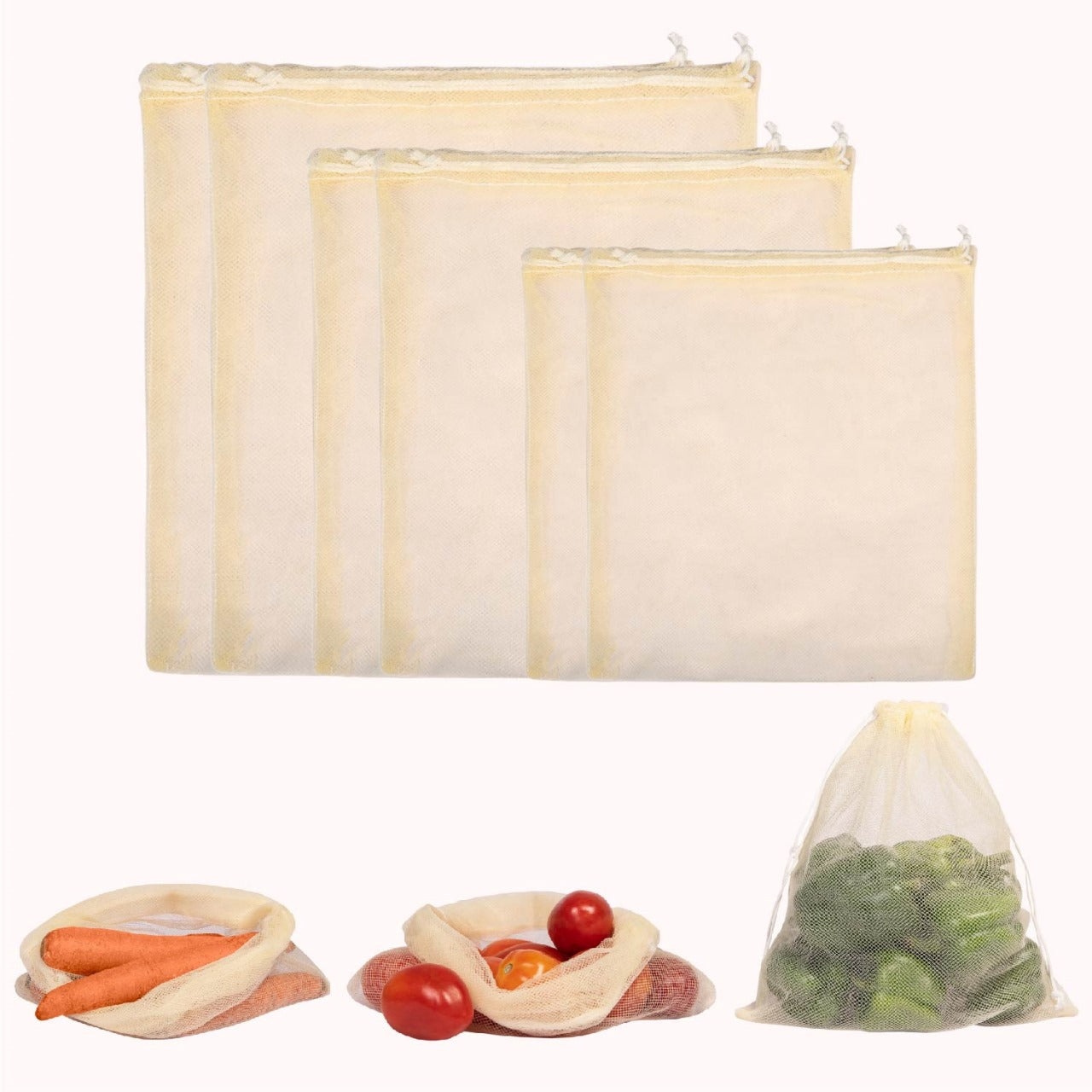 Set of 6 Reusable Mesh Vegetable Storage Bags