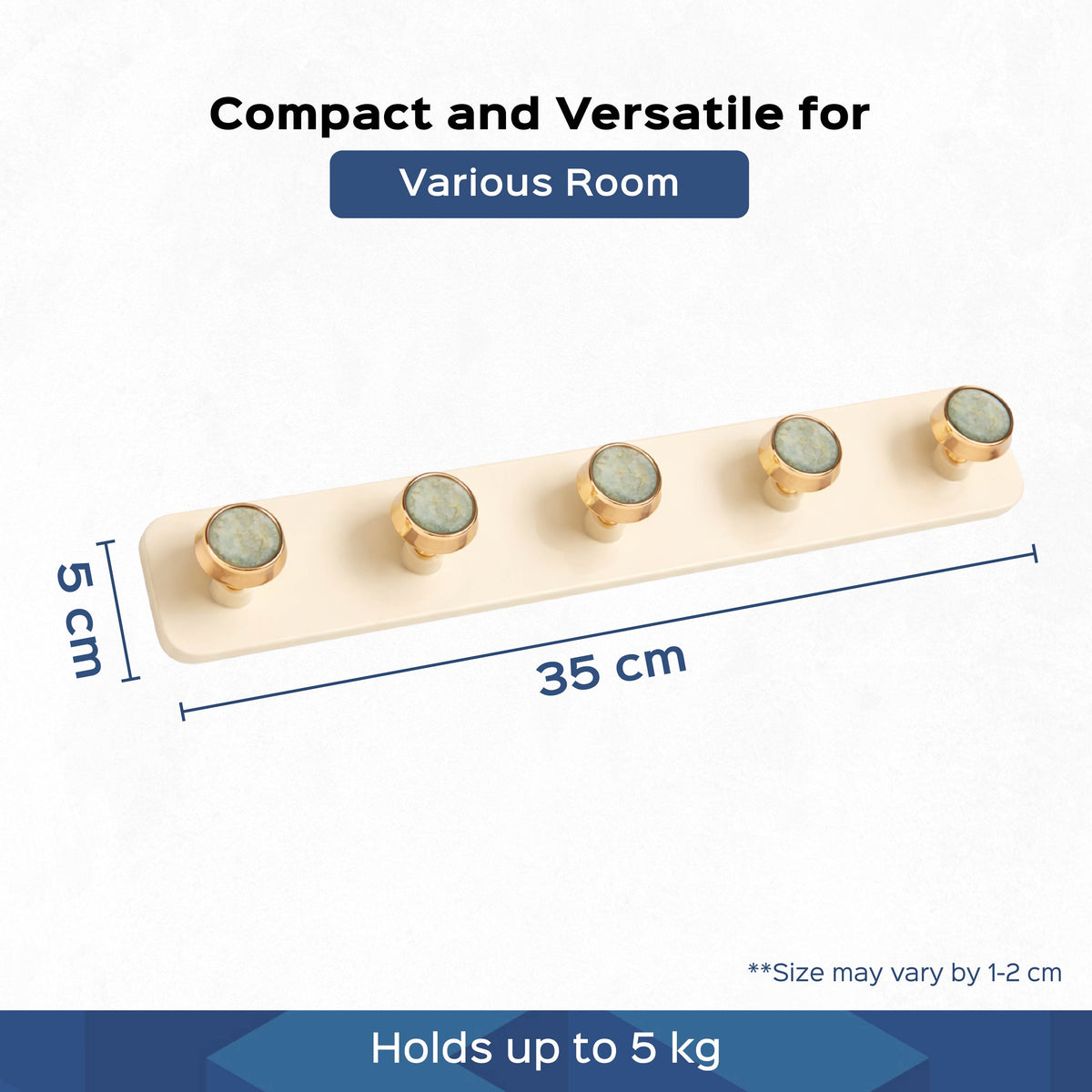 5 Hook Rack Self Adhesive Wall Hooks|Set of 2 - Homestrap