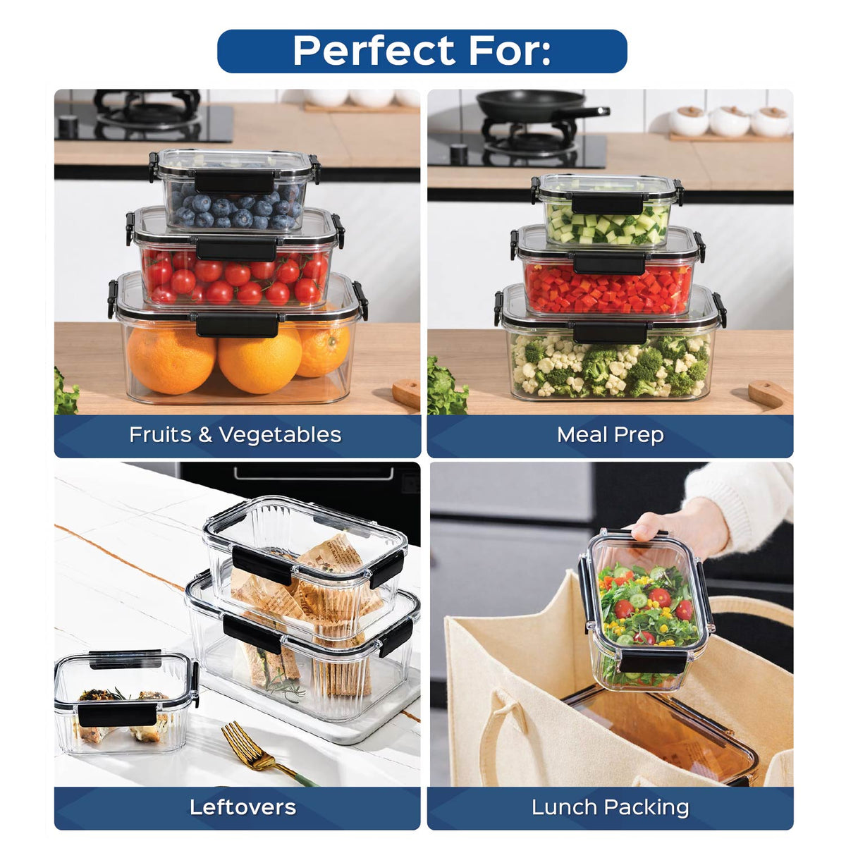 Multipurpose Airtight Food Storage Containers Set of 3 - Homestrap