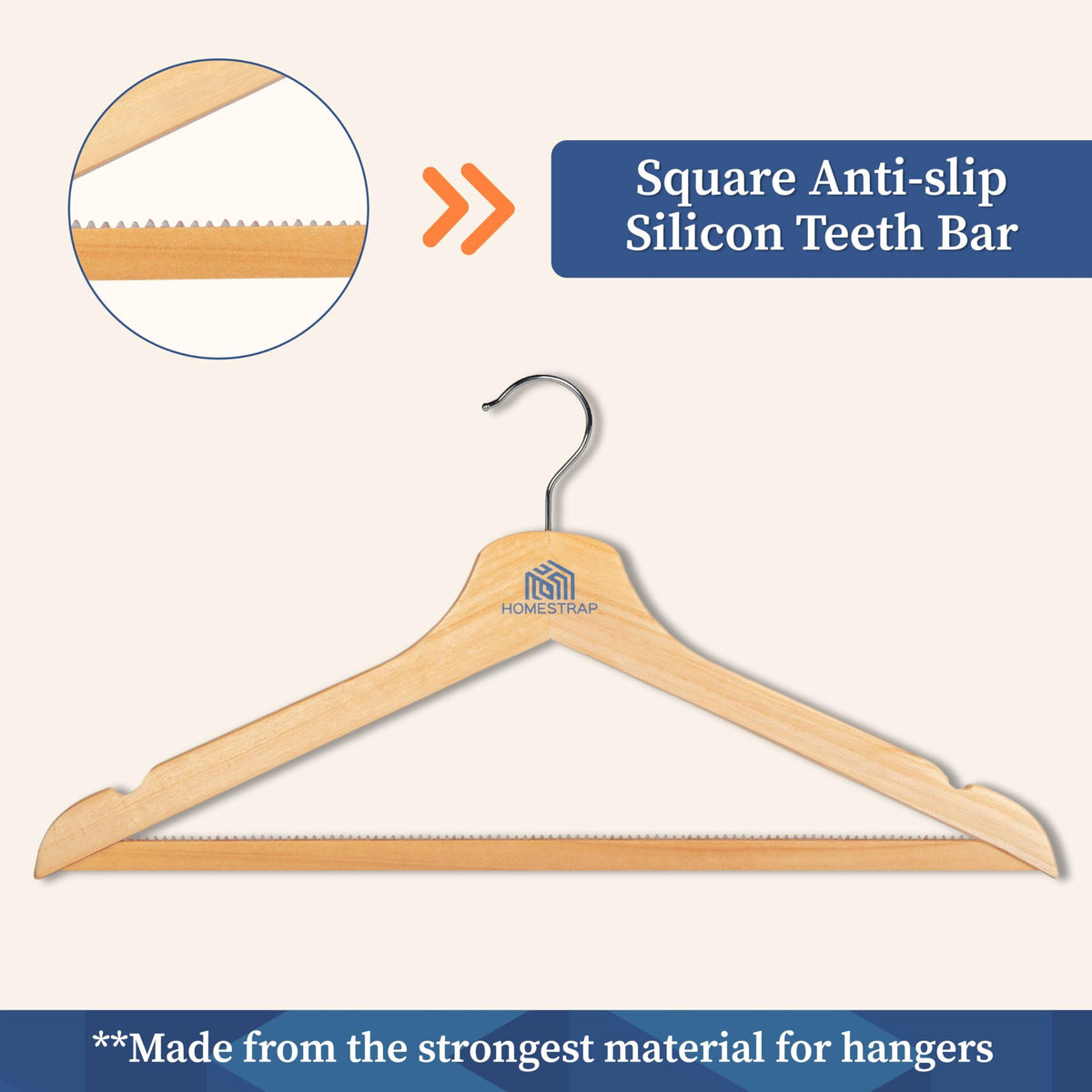 Premium Wooden Anti-Slip Hanger | Wooden Anti-Slip Silicone Teeth Hanger - Homestrap