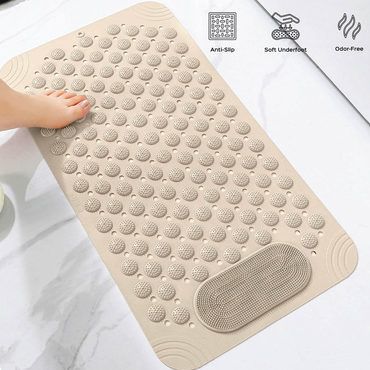 Anti-Skid Shower Mat with Suction Cups & Foot Scrubber - Homestrap