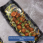 4 Piece Black Melamine Serving Platter Set | Round Pan & Rectangular Platters with 2 Dip Cups - Homestrap