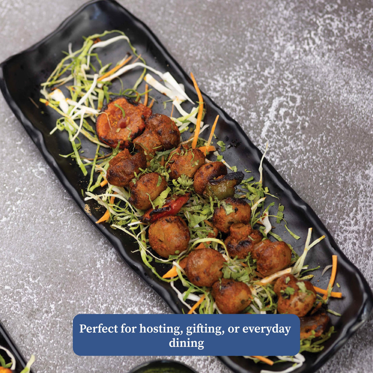 4 Piece Black Melamine Serving Platter Set | Round Pan & Rectangular Platters with 2 Dip Cups - Homestrap