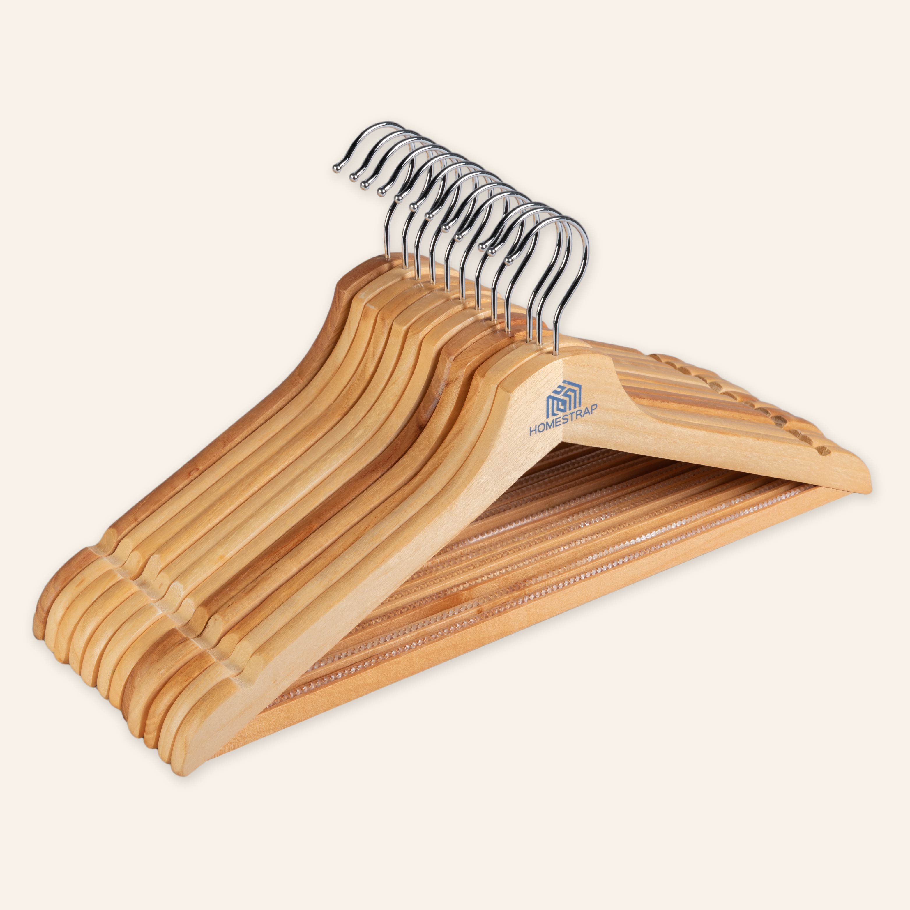 Premium Wooden Anti-Slip Hanger |  Wooden Anti-Slip Silicone Teeth Hanger