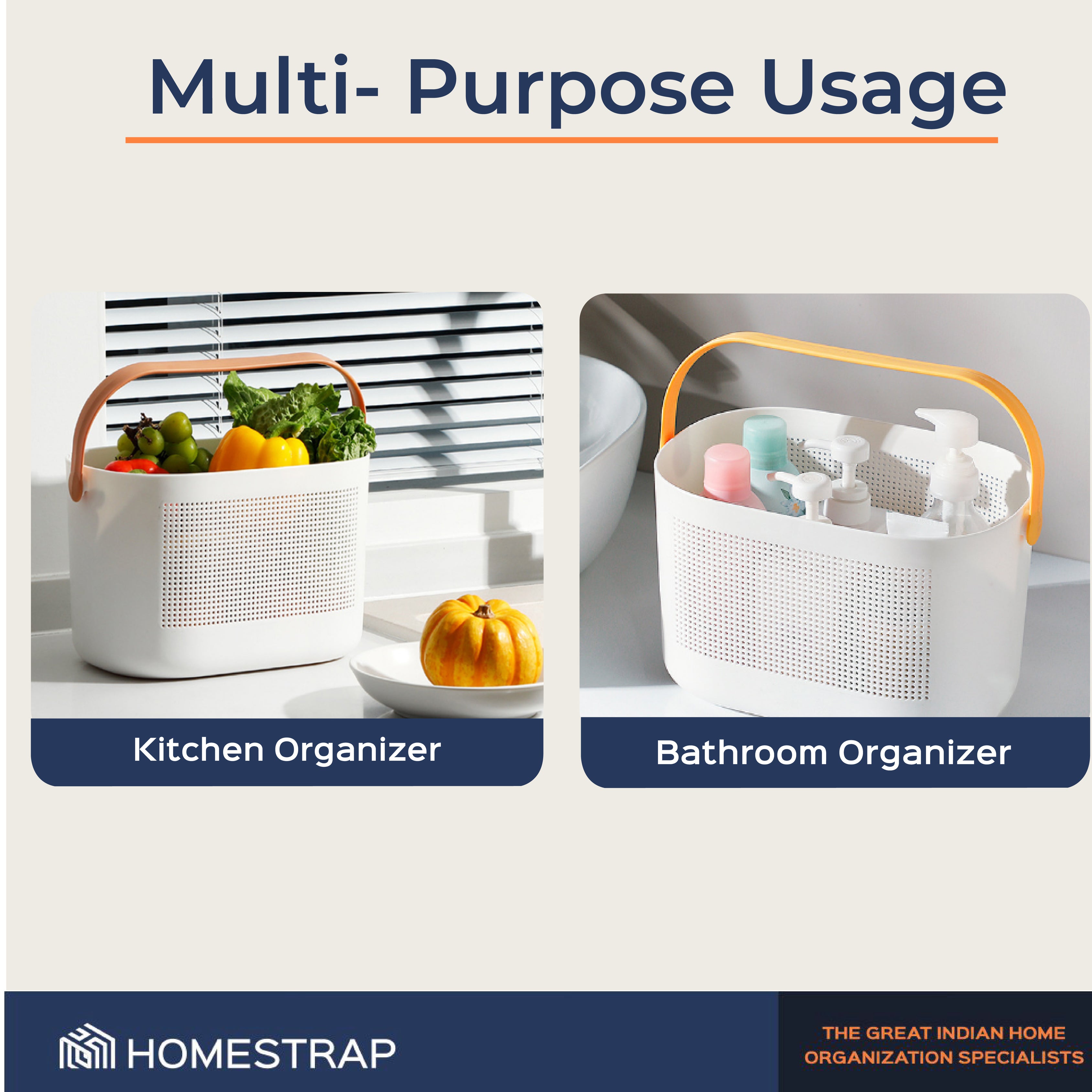 Multipurpose Caddy with handle | Shelf Organizer | Storage Basket