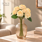 Champagne Ivory Rose Artificial Flower Bunch | Set of 2