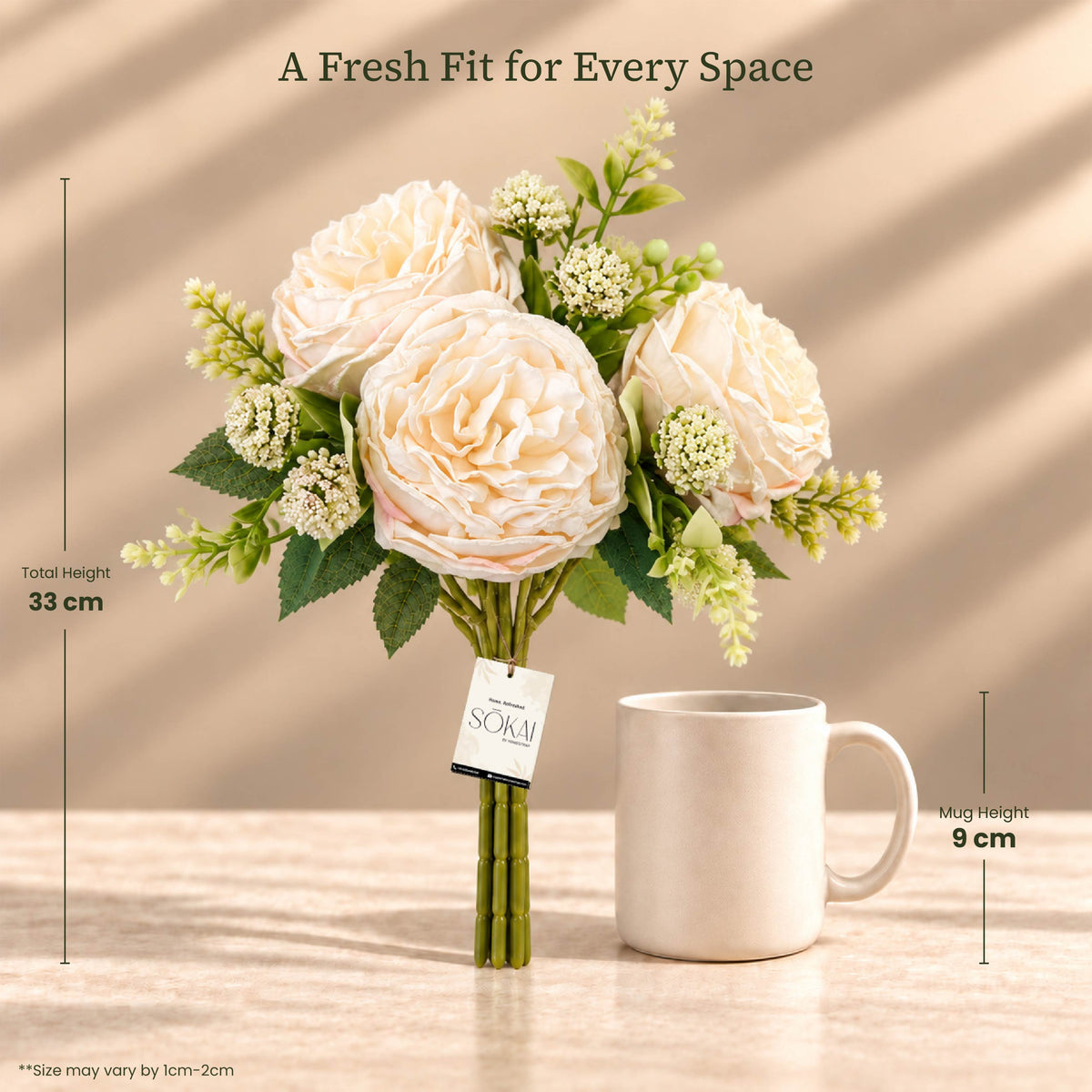 Champagne Ivory Peony Artificial Flower Bunch