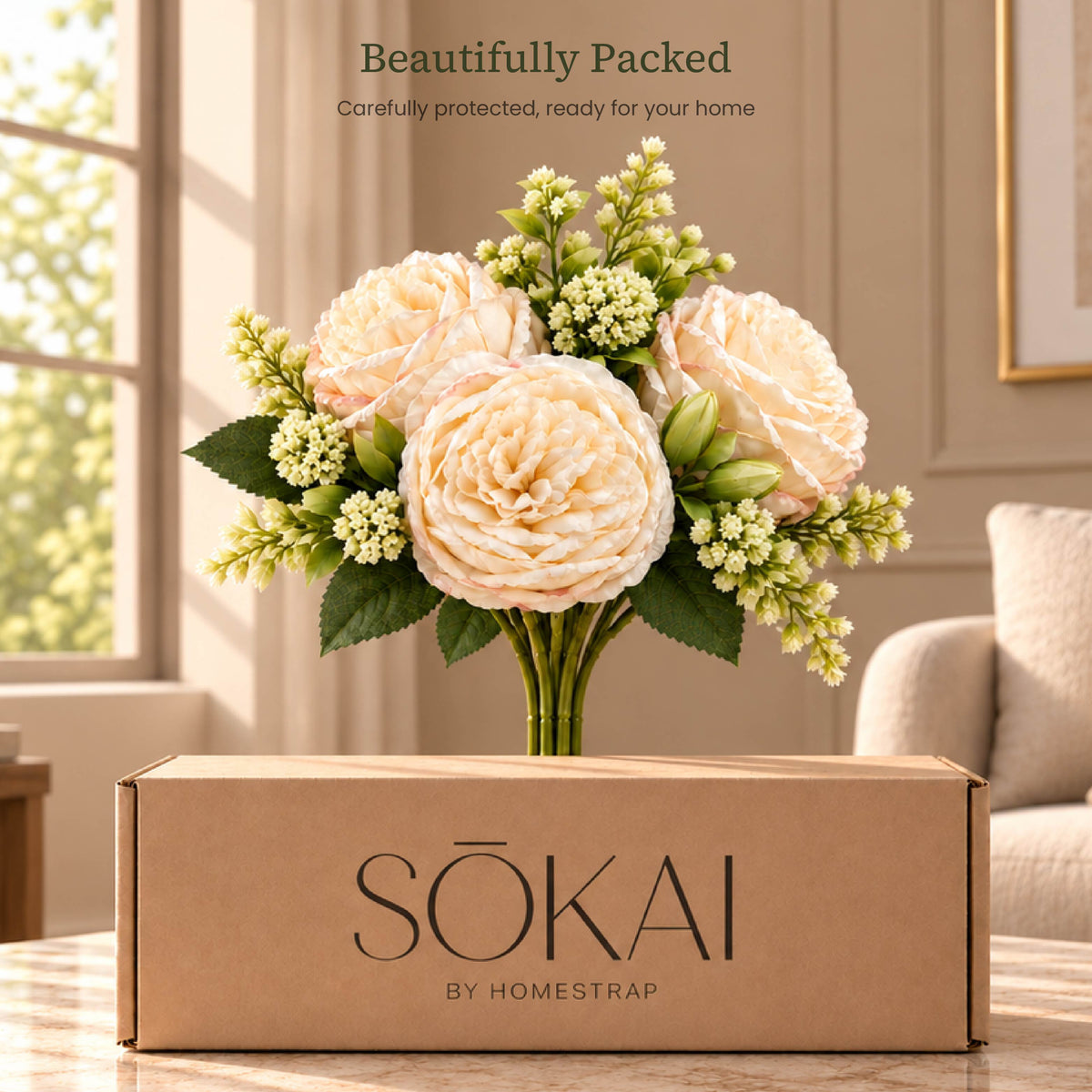 Champagne Ivory Peony Artificial Flower Bunch