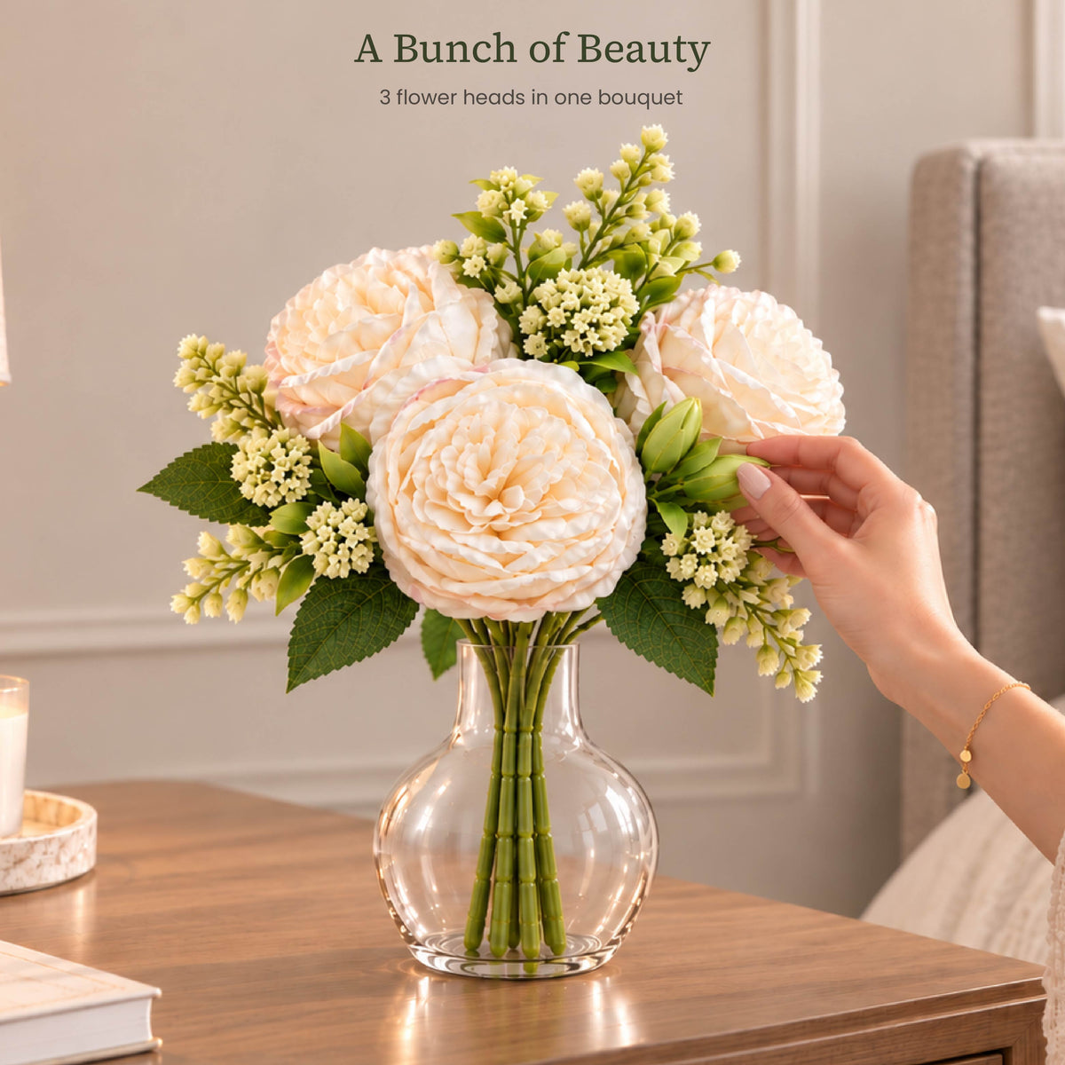 Champagne Ivory Peony Artificial Flower Bunch
