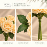 Champagne Ivory Rose Artificial Flower Bunch | Set of 2