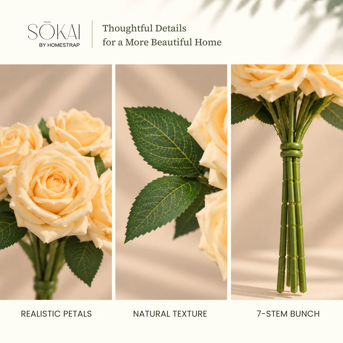 Champagne Ivory Rose Artificial Flower Bunch | Set of 2