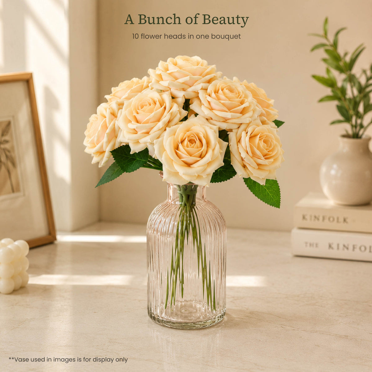 Champagne Ivory Rose Artificial Flower Bunch | Set of 2