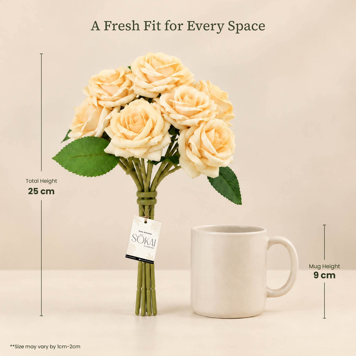 Champagne Ivory Rose Artificial Flower Bunch | Set of 2