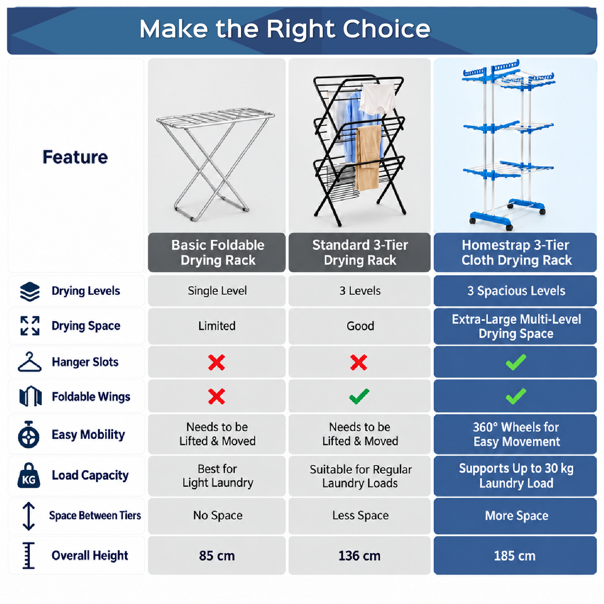 3 Tier Stainless Steel Cloth Drying Rack