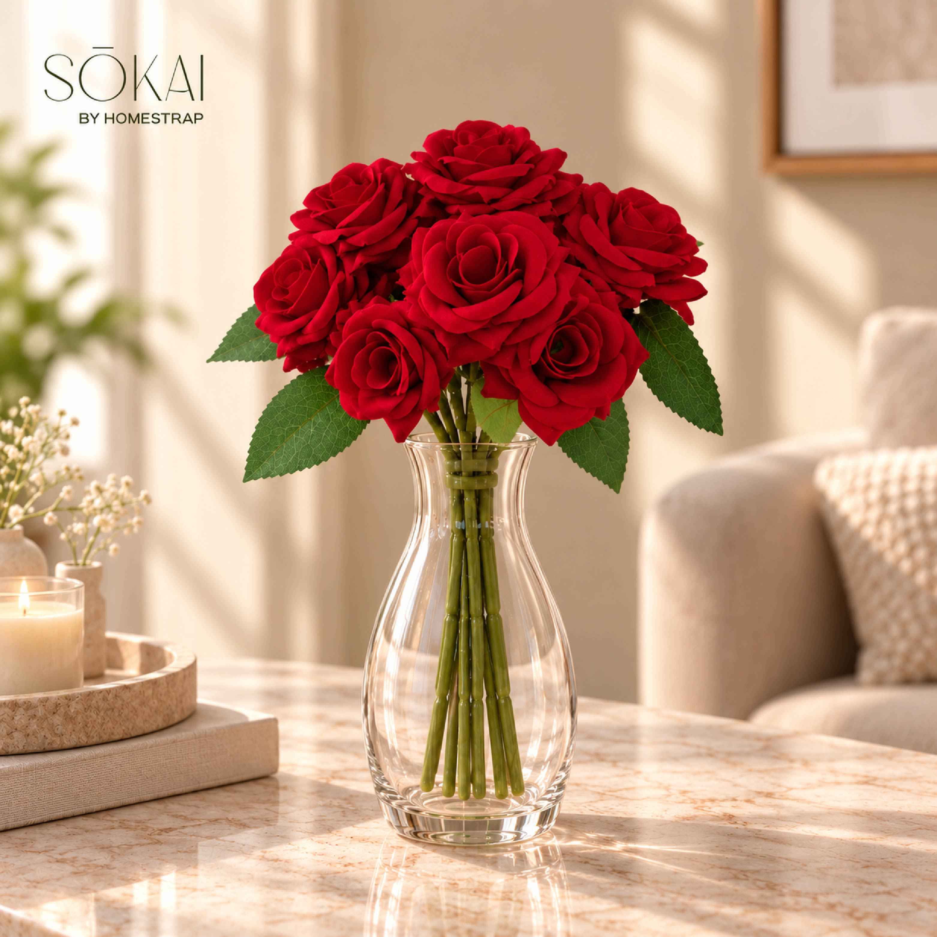 Crimson Red Rose Artificial Flower bunch | Set of 2