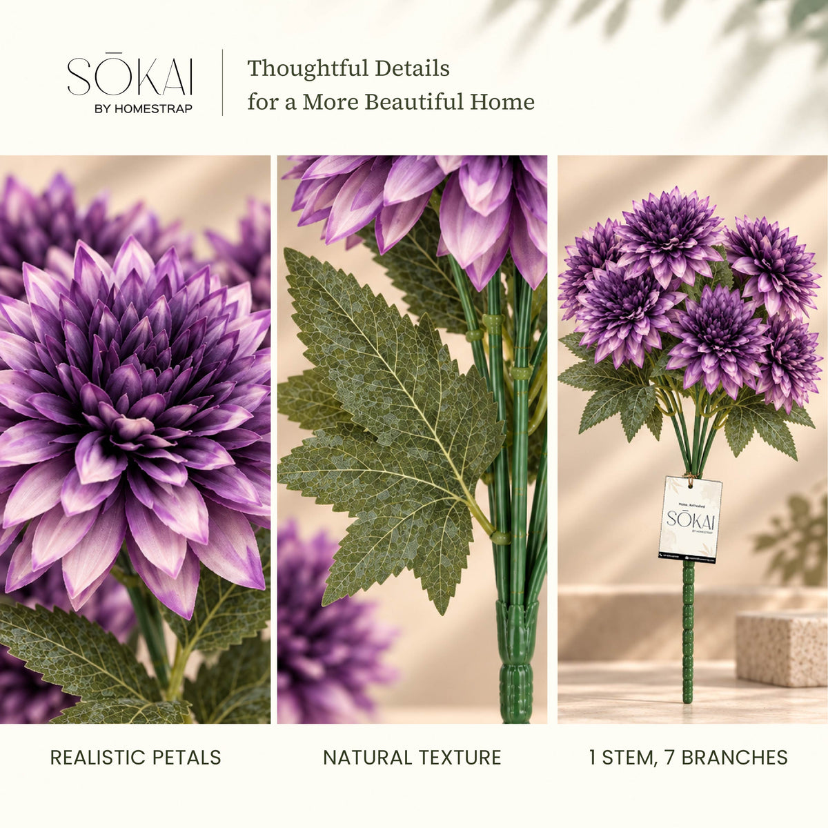 Purple Dahlia Artificial Flower Bunch