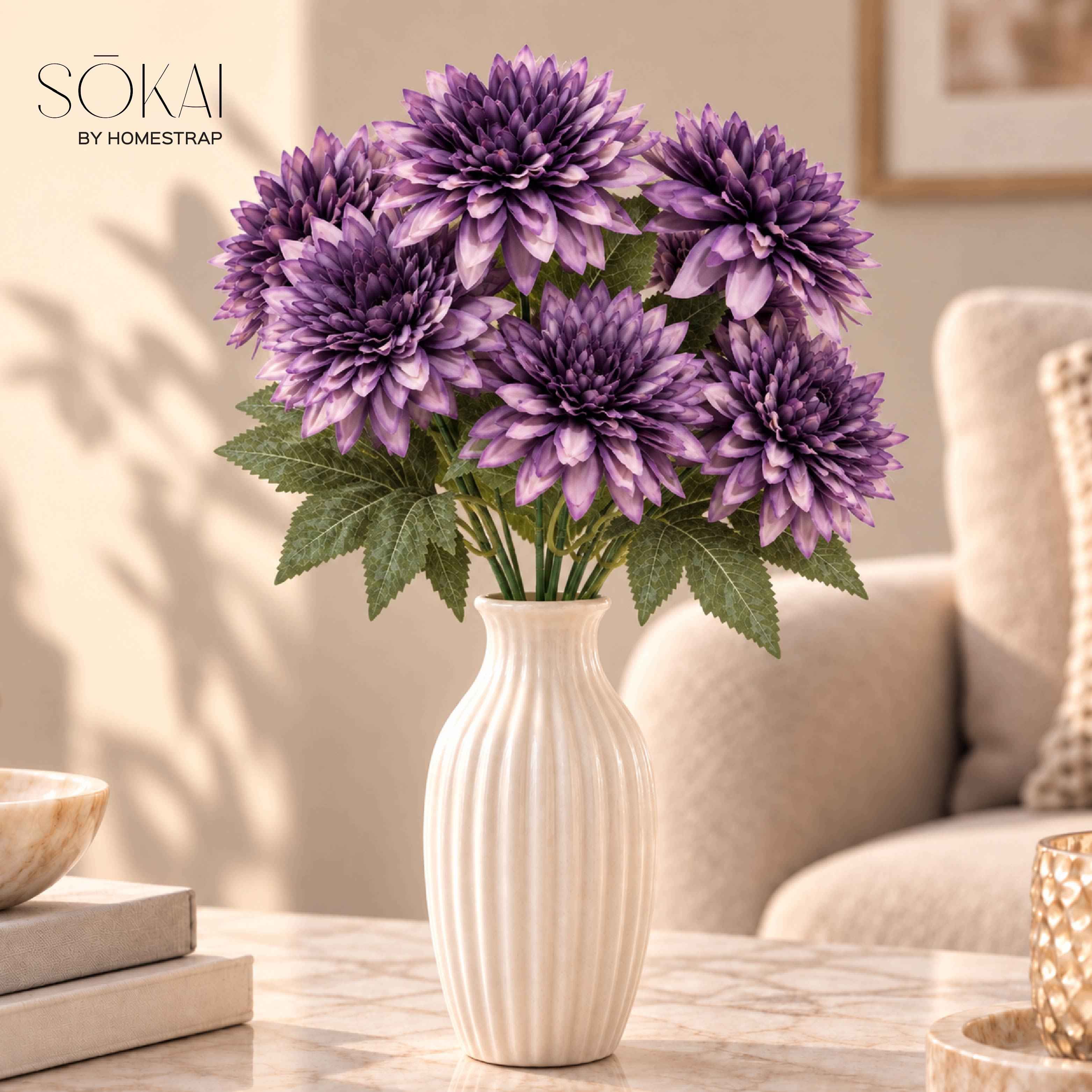 Purple Dahlia Artificial Flower Bunch | Set of 2