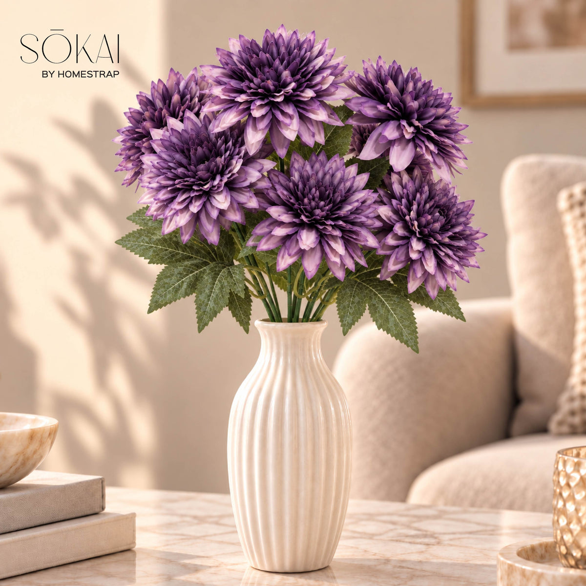 Purple Dahlia Artificial Flower Bunch